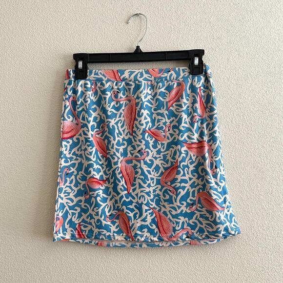 handmade flamingo print blue pink mini skirt - Picture 4 of 8